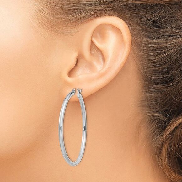 2.5mm, Sterling Silver, Classic Round Hoop Earrings - 45mm (1 3/4 In.) - Picture 3 of 5